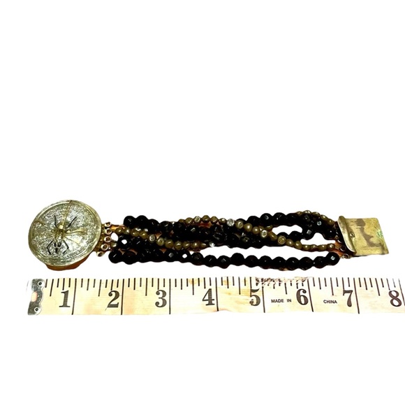 Vintage Dragonfly Button Bracelet set in S925 with Black Onyx and Pearls - Picture 13 of 14